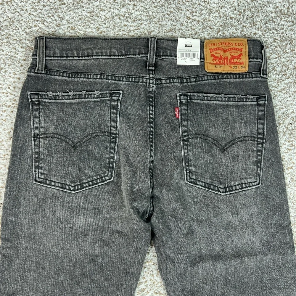 Levis 510 Jeans Mens 32x34 Gray Skinny Stretch Denim Distressed Charcoal Paint